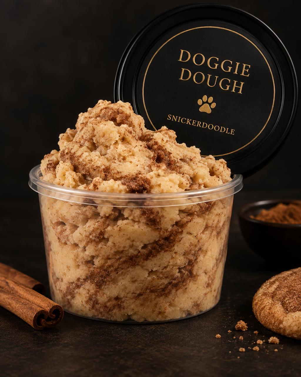 Snicker Anydoodle Doggie Dough in a clear deli container with a top label